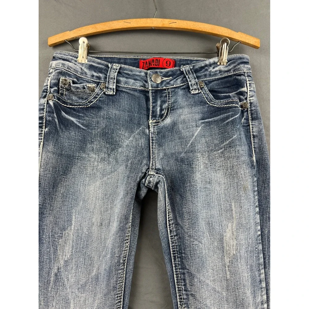 Zanadi Jeans Womens 9 Skinny Blue Embroidered Rhinestone Pockets Low Rise Good